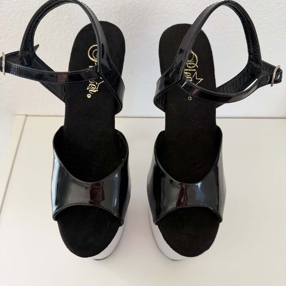 Pleaser Discolite-809 Black Patent / White 8-Inch Light Up Platform Heels - Picture 4 of 9